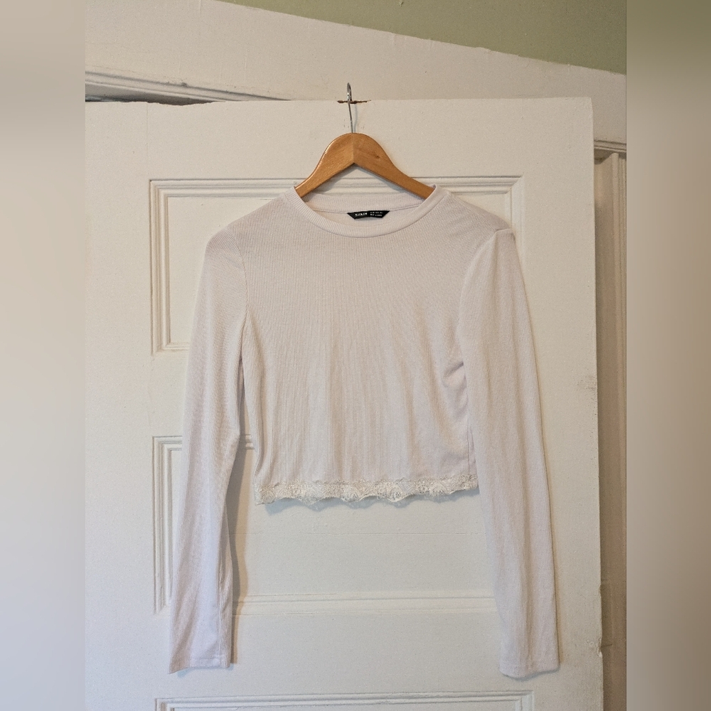 SHEIN White Long Sleeve Lace Trim Blouse